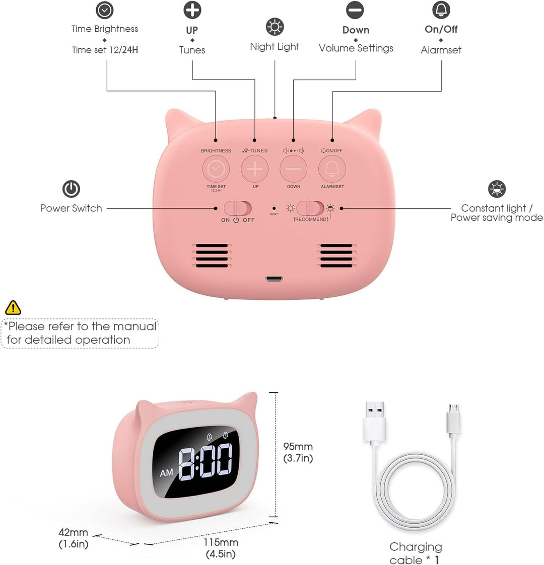 mizikuu Wecker Digital Kinder, mit Licht, Dual-Wecker, LED-Nachtlicht mädchen, Funkuhr mit Snooze Fu