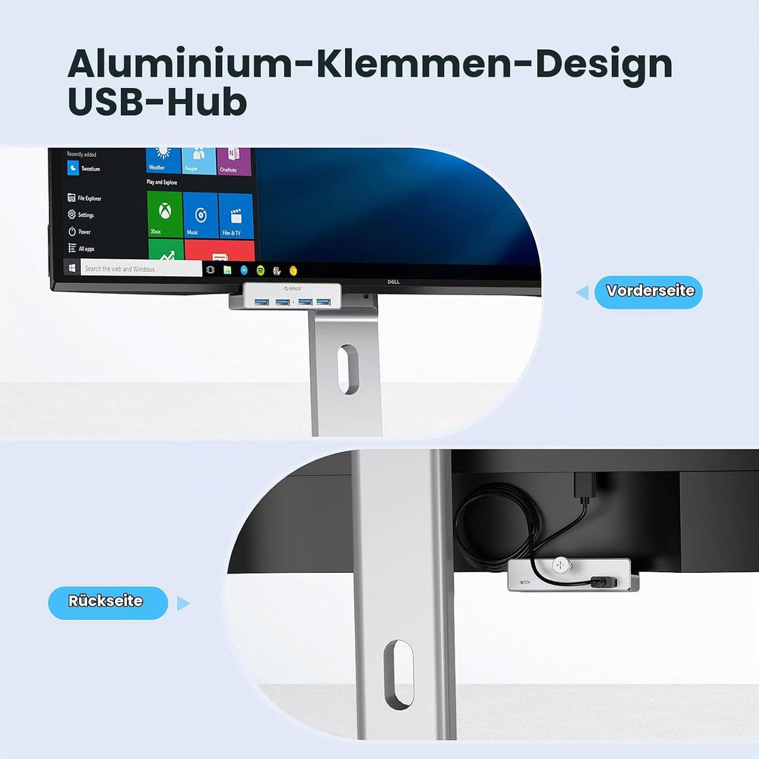 ORICO USB 3.0 Hub 4 Port, Aluminium SuperSpeed Datenhub Mit Extra Netzteilanschluss Port für Desktop