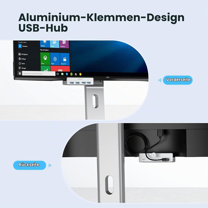 ORICO USB 3.0 Hub 4 Port, Aluminium SuperSpeed Datenhub Mit Extra Netzteilanschluss Port für Desktop