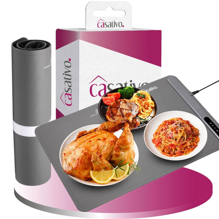 2er-Set Professionelle Silikon-Warmhalteplatte (250W): Elektrische Heizmatte (61x40cm) rollbar, 55-1