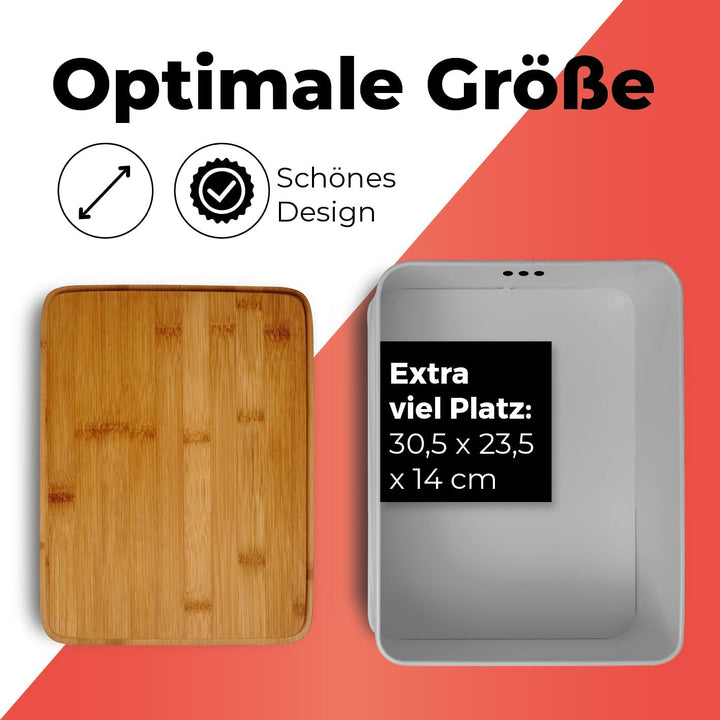 Lumaland Cuisine Brotkasten | Brotdose aus Metall mit Bambus Deckel | Brotbox rechteckig 30,5 x 23,5