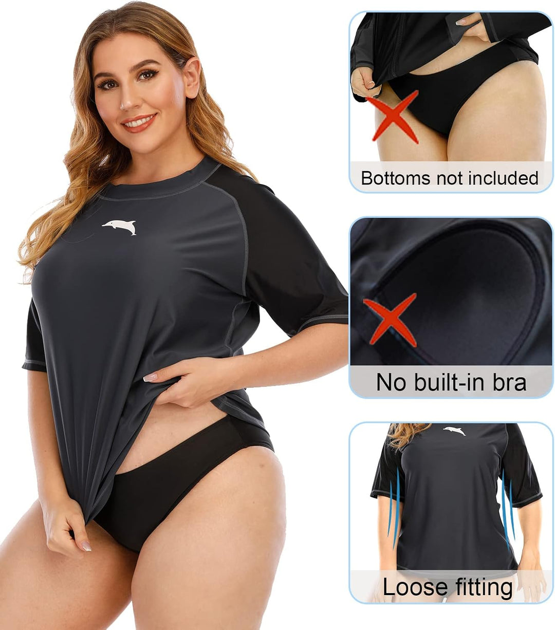 Halcurt UV Shirt Damen Übergrösse Rash Guard Kurzarm UPF 50+ Badeshirt UV Schutz Schwimmshirt Schnel