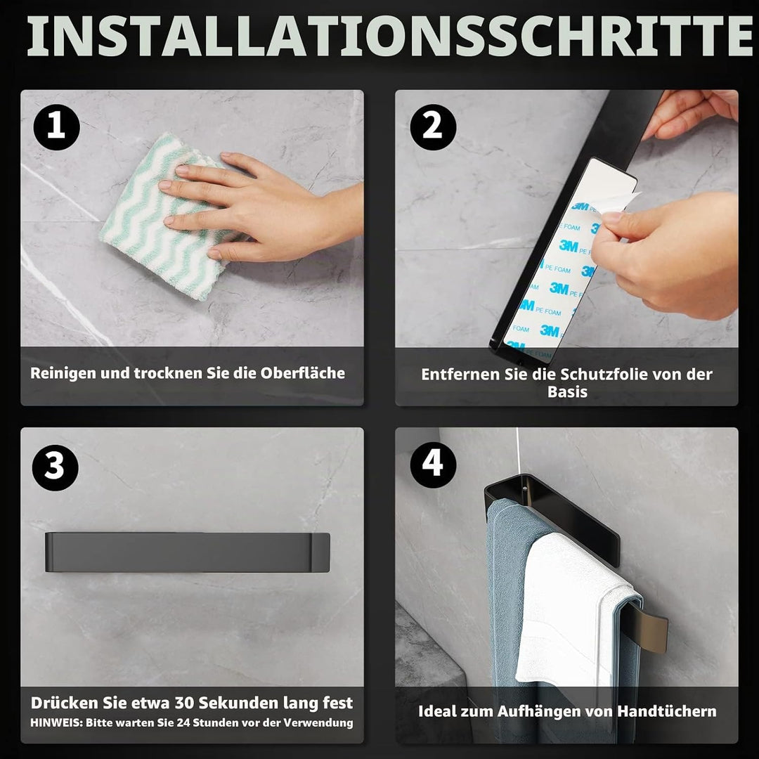 JS Handtuchhalter Selbstklebender Schwarz Handtuchring für Badezimmer Küche Aufkleben Ohne Bohren Sc