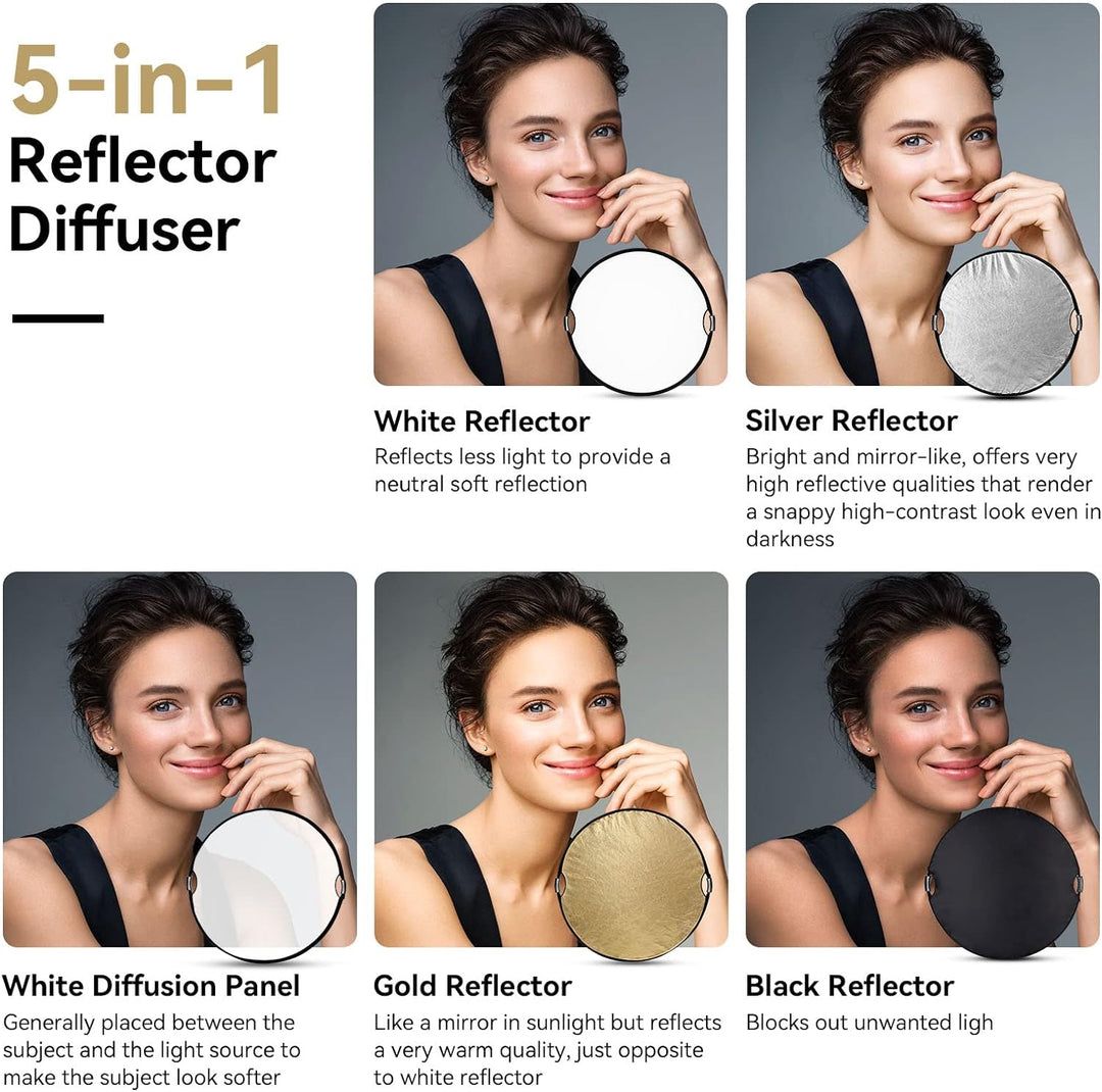 SMALLRIG 5 in 1 Reflektor 110cm 42-Zoll Lichtreflektor, mit Griff, Zusammenklappbarer Fotografie Ref