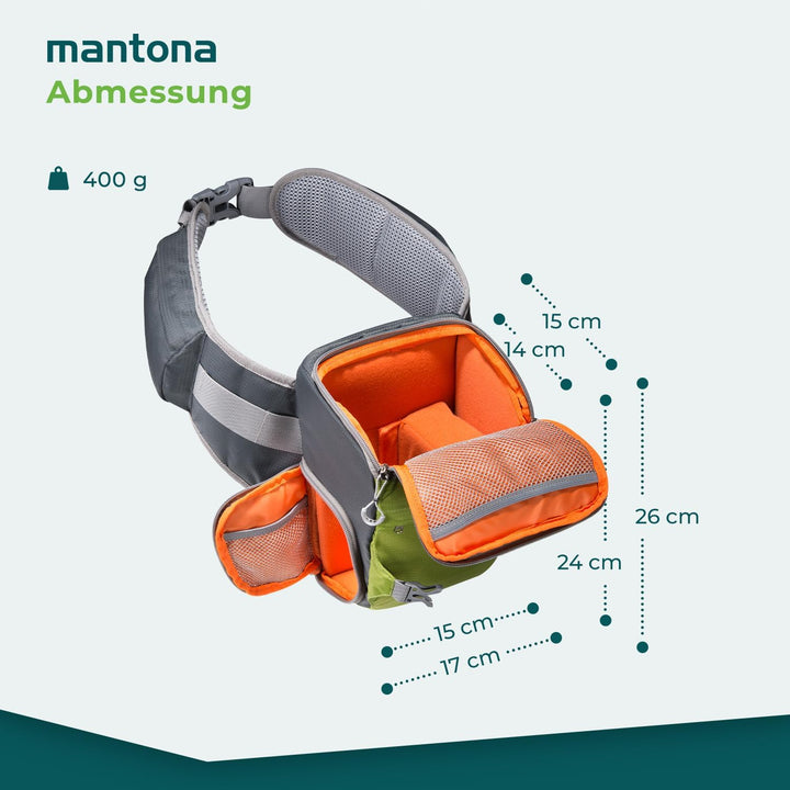 Mantona elementsPro 10 grün - Kameratasche für Outdoor Fotografen mit Hüftgurt, atmungsaktiver Polst