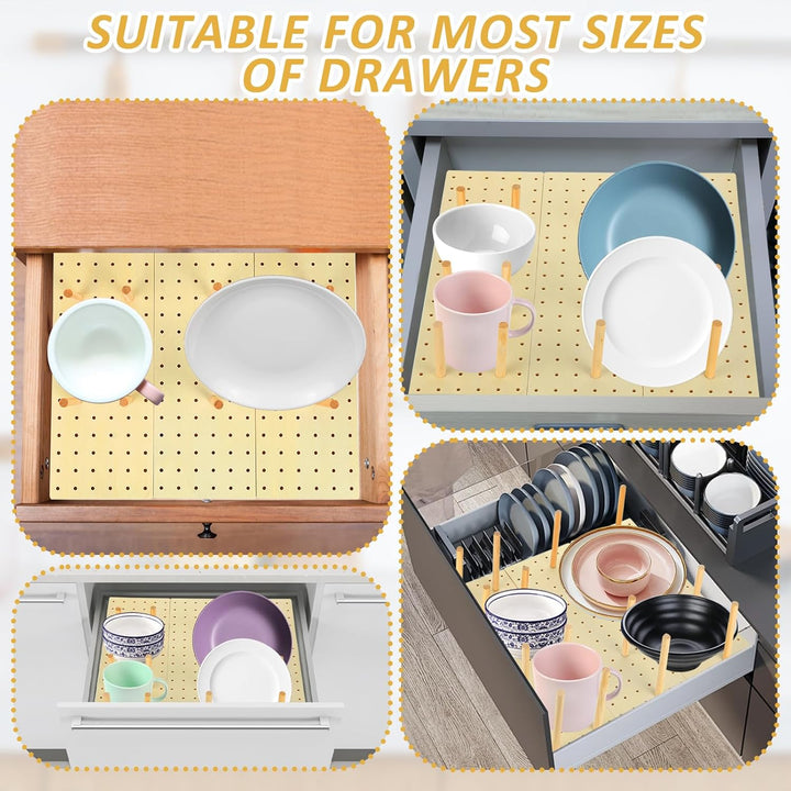 Stecktafel Schublade Organiser, 3 Stück Holz Peg Board System mit 34 Holzstab, Einstellbare Holz Tel