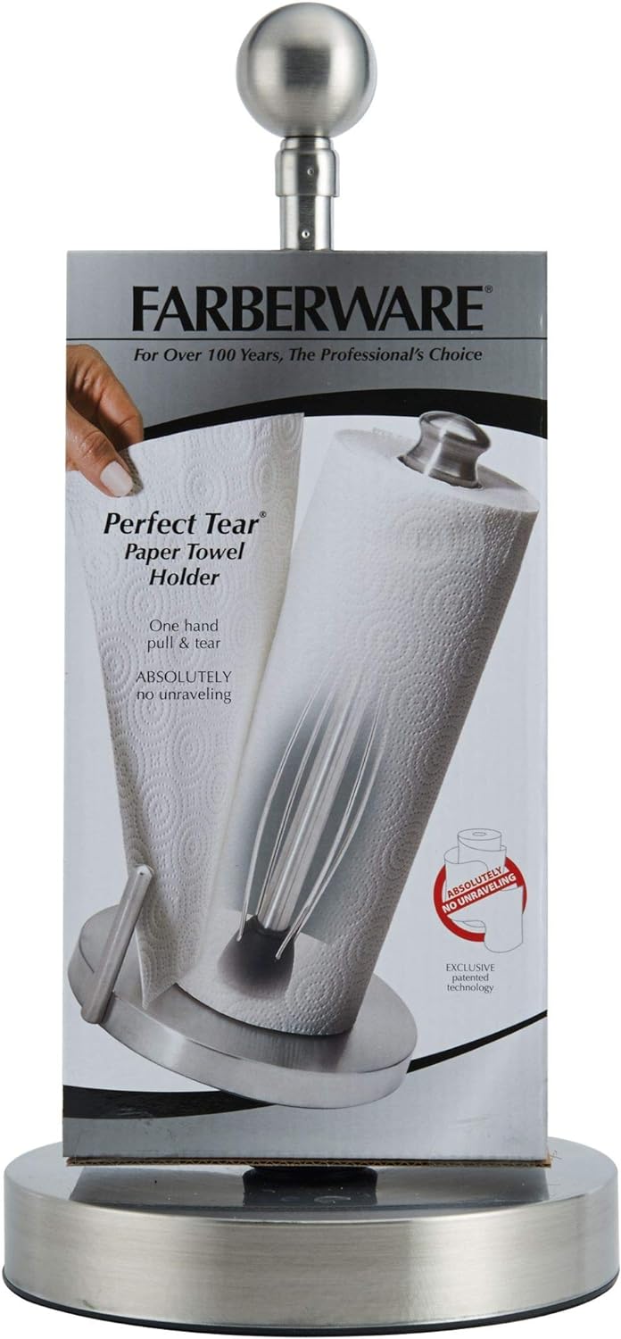 Farberware Perfect Tear Brushed Stainless Steel Paper Towel Holder, 14-inch