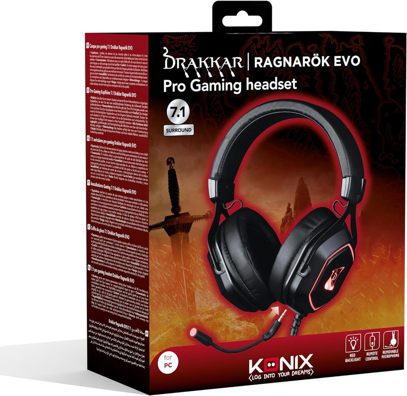 Konix Drakkar Gaming-Headset Ragnarök Evo 7.1 für PC - 50 mm Lautsprecher - Mikrofon - 2 m USB-Kabel