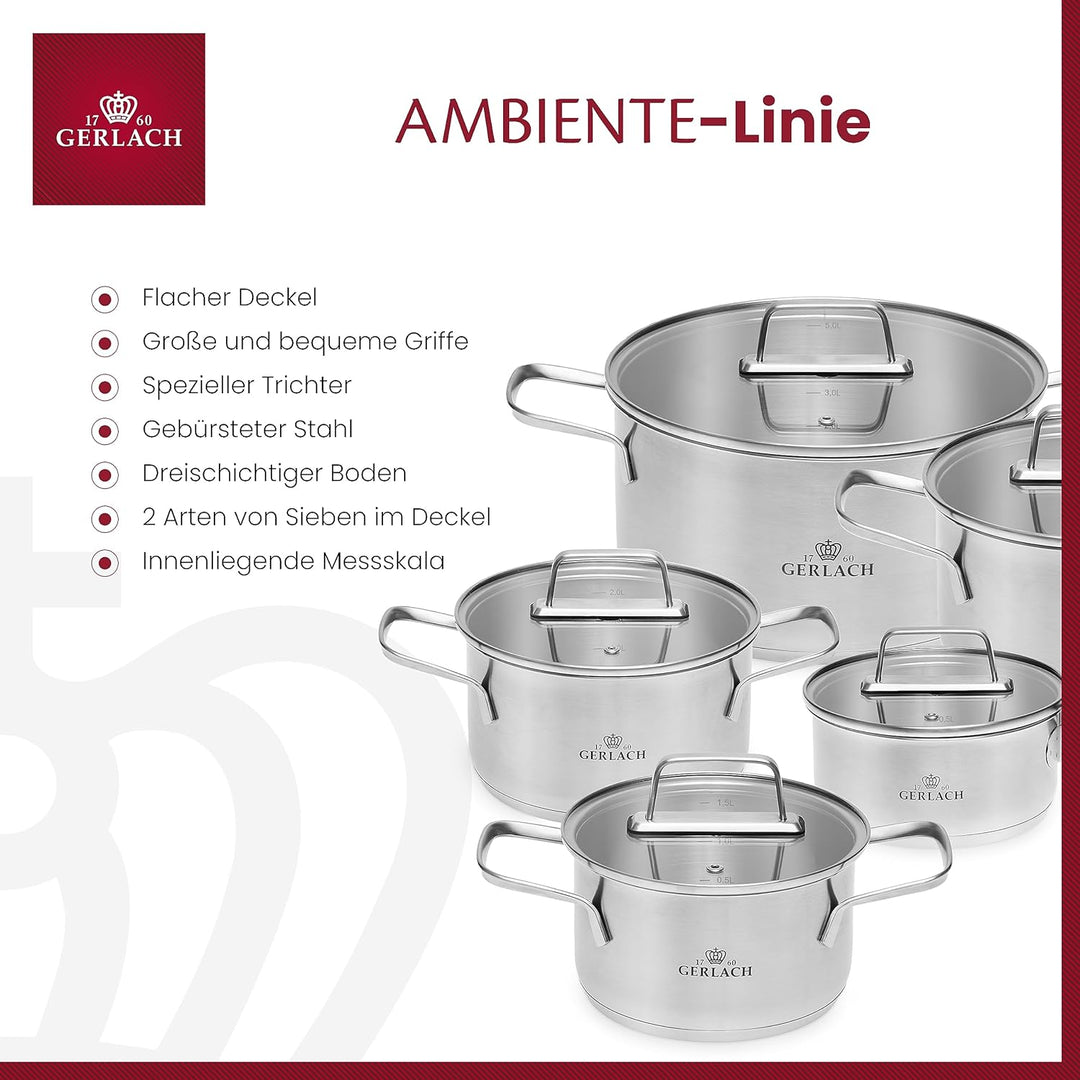 Gerlach AMBIENTE Topf-Set Edelstahl Kochtopf-Set Induktion Induktionstöpfe-Set Töpfe-Set Induktionsg