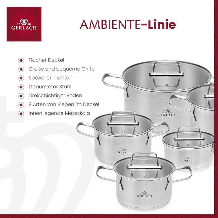Gerlach AMBIENTE Topf-Set Edelstahl Kochtopf-Set Induktion Induktionstöpfe-Set Töpfe-Set Induktionsg