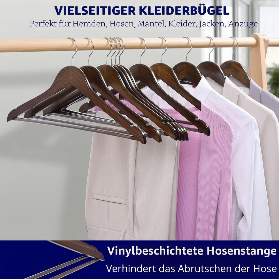 Amber Home 30 Stück 44,5cm Retro Kleiderbügel aus Holz mit Stange und Nut, Antik Braun Aufhänger für