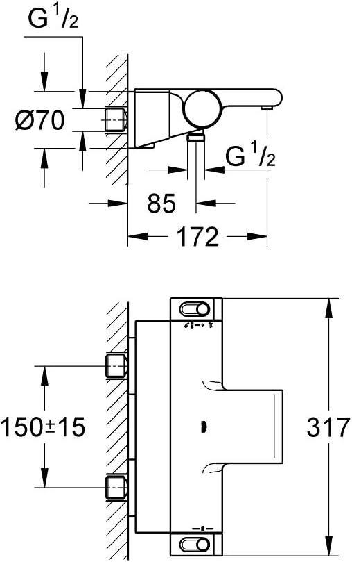 GROHE Grohtherm 2000 - Thermostat- Wannenbatterie (wassersparend, für die Wandmontage, mit Duschabla