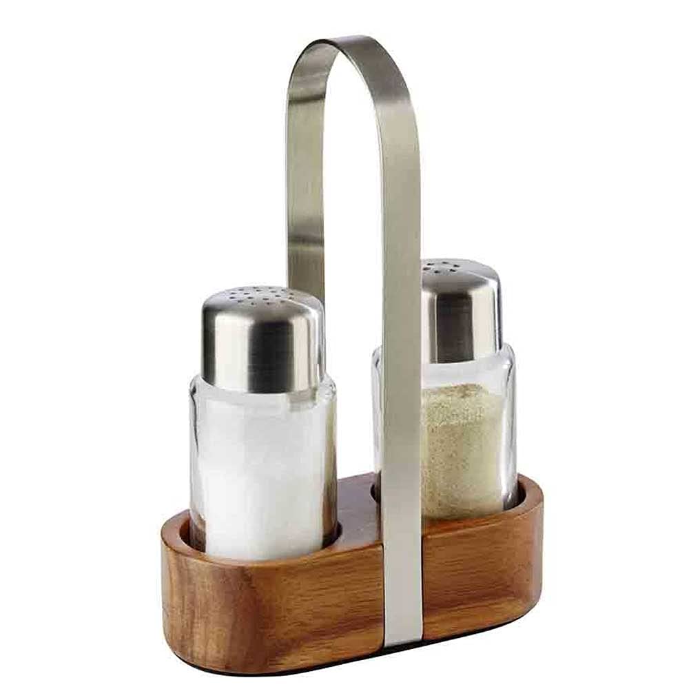 APS 40435 Menage "WOOD", 11,5 x 5,5 cm, Höhe 17 cm, Set bestehen aus: Salz- und Pfefferstreuer, Stän