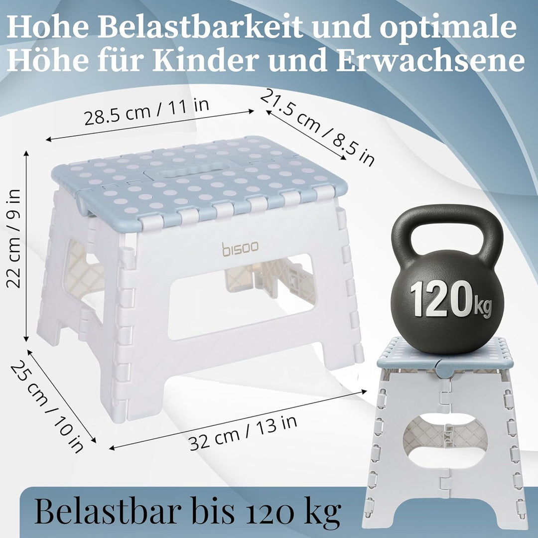 BISOO Tritthocker Kinder 22 cm - Klapphocker Faltbar 120Kg für Bad & Küche - Hocker Klappbar für Kin