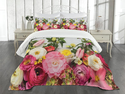 ABAKUHAUS Rustikal Tagesdecke Set, Rustikales Haus Rose Blumen, Set mit Kissenbezug Klare Farben, fü