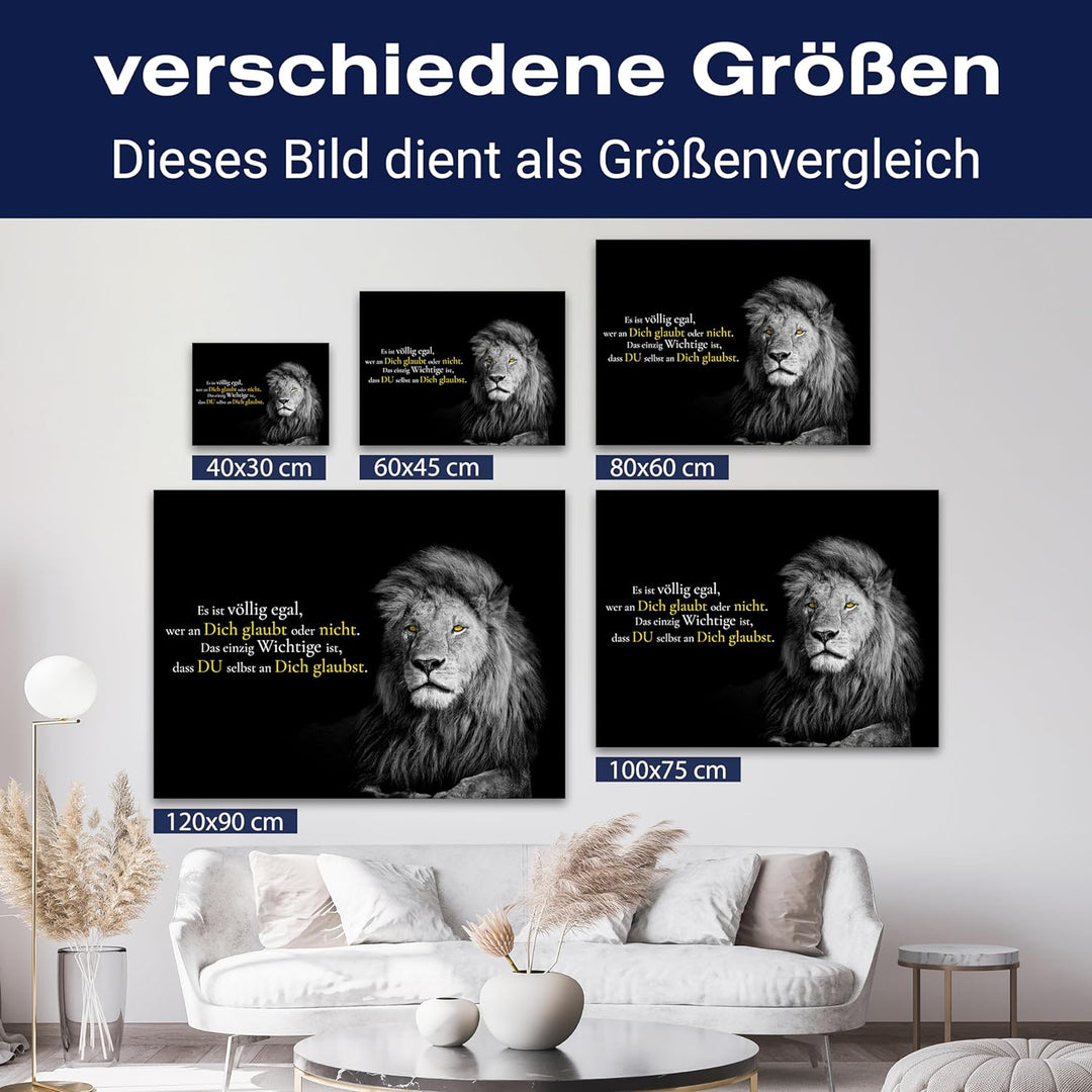 wandmotiv24 Motivations Leinwandbild, Grösse 40x30cm, Querformat, Glaub an Dich, Löwe, Schwarz, Moti