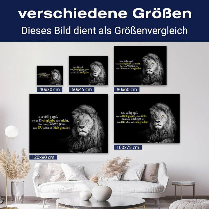 wandmotiv24 Motivations Leinwandbild, Grösse 40x30cm, Querformat, Glaub an Dich, Löwe, Schwarz, Moti