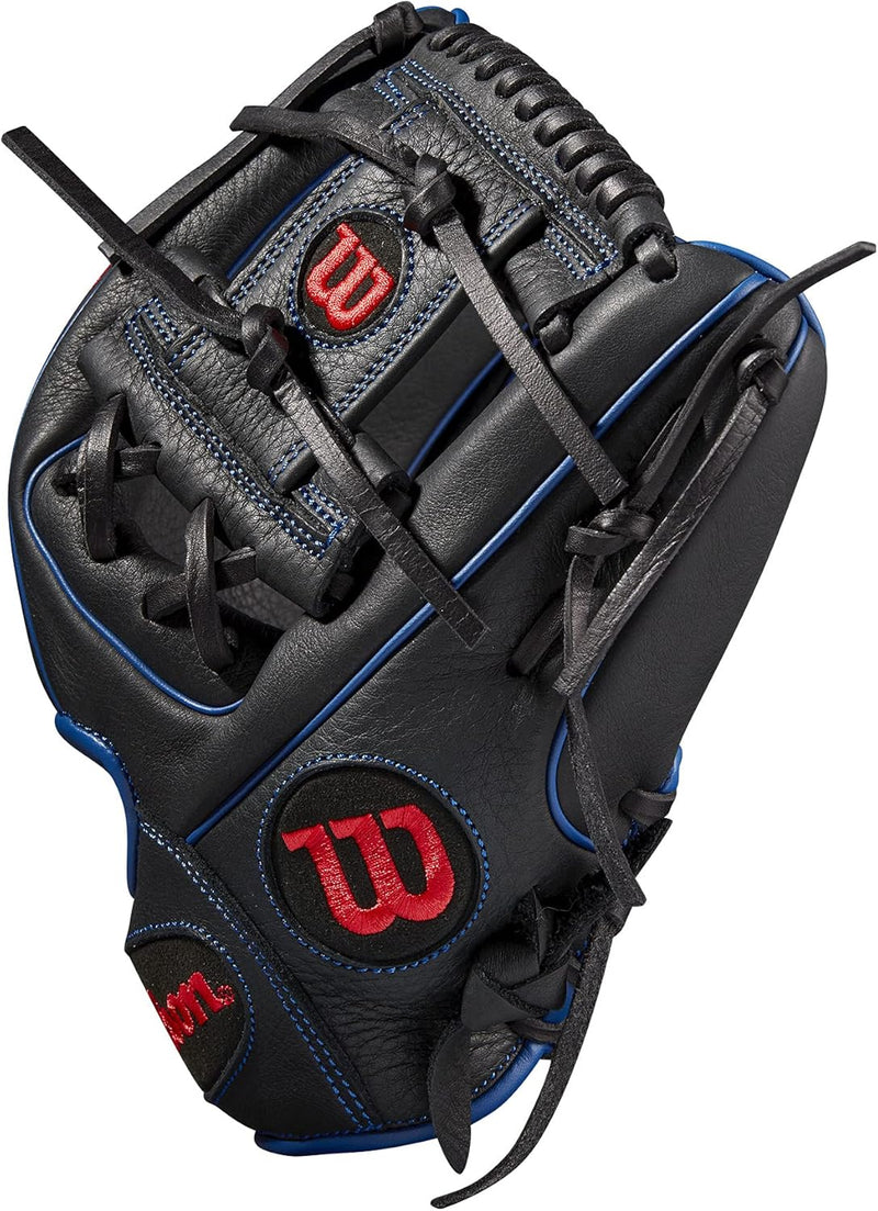 WILSON 2022 A700 Jugend-Baseball-Handschuh Schwarz/Blau/Rot 11.25 inch Rechte Hand Wurf, Schwarz/Bla