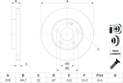 Bosch BD1058 Bremsscheiben - Vorderachse - ECE-R90 Zertifizierung - zwei Bremsscheiben pro Set