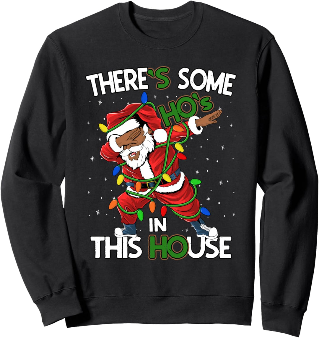 Black Hip Hop Afro-American Dabbing Santa Xmas Tree Lights Sweatshirt