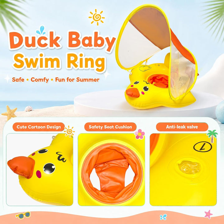 Baby Schwimmring mit Sonnendach, Schwimmring Baby ab 3 Monate, Aufblasbarer Baby Swim Float mit Sich