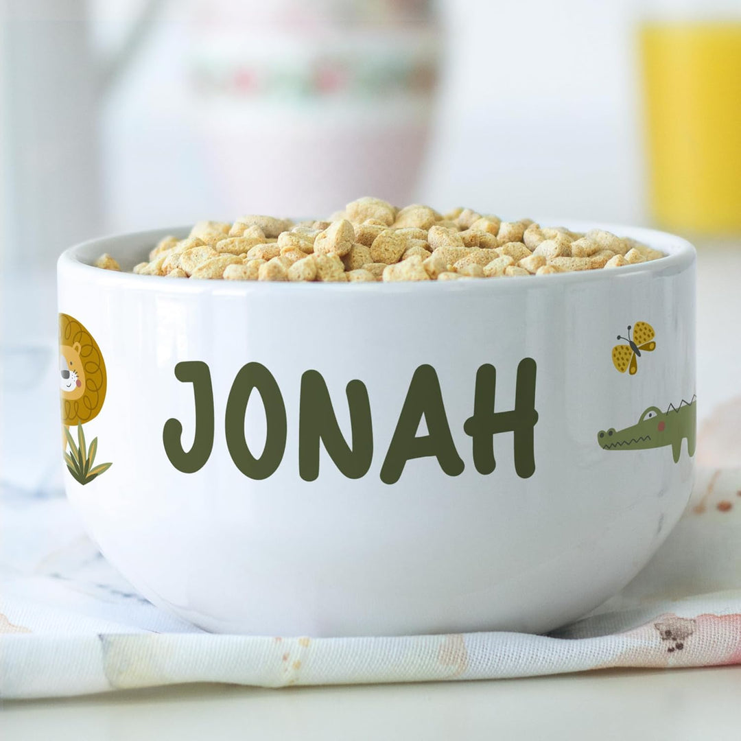 GRAZDesign Müslischale mit Name Dschungel Safari Tiere Kinder Schale personalisiert Keramik