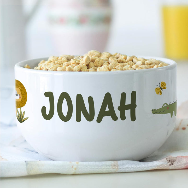 GRAZDesign Müslischale mit Name Dschungel Safari Tiere Kinder Schale personalisiert Keramik