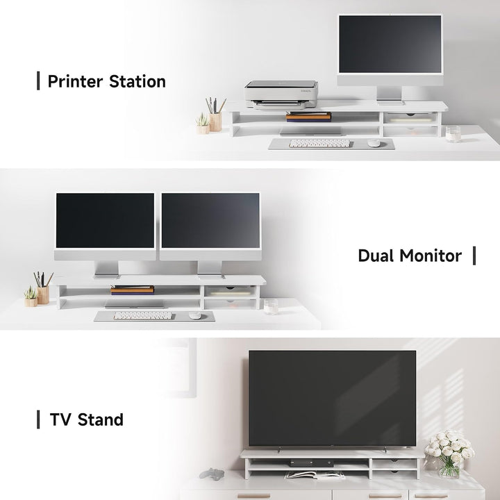 Fenge Dual Monitorständer Riser mit 2 Acryl Schubladen 108cm Grosse Computer Bildschirmständer für P