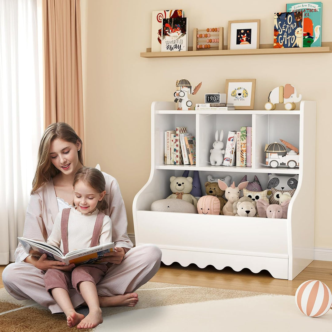 Kinder Bücherregal & Spielzeugregal – Freistehendes Kinderregal aus Holz mit 4 Fächern, Spielzeugauf