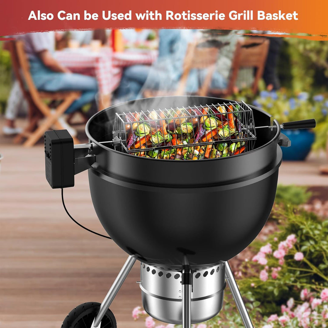 onlyfire Rotisserie Grillspiess Set mit DC Grillmotor und Adapter, Drehspiess für Weber 57cm Kettle