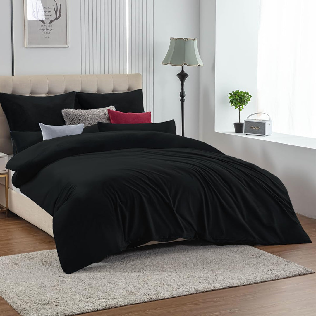Soifox Winter Flanell Bettwäsche 200x220 - Schwarz Flauschige und Warme Cashmere Touch Bettbezug + K