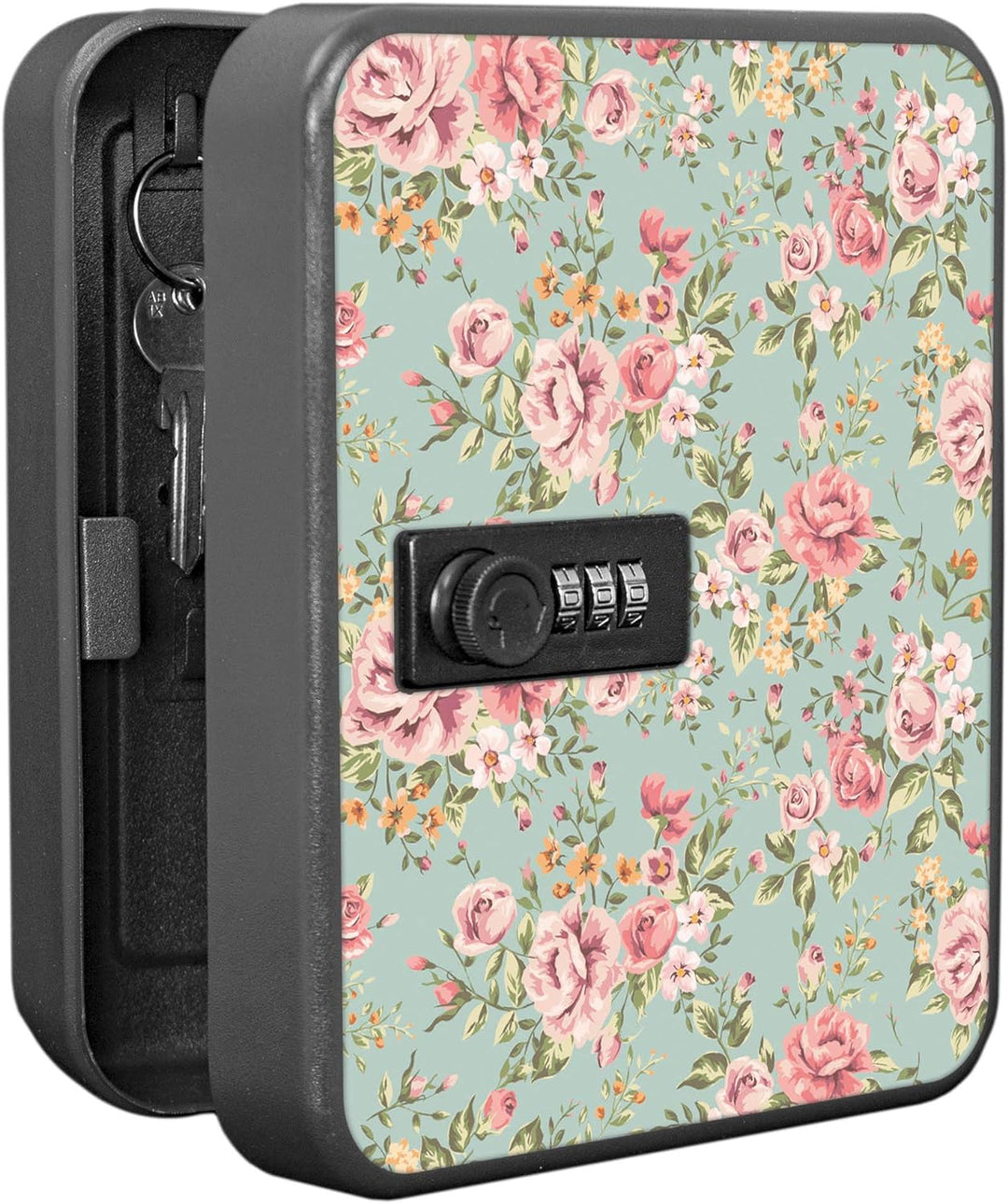 banjado® Burg-Wächter® abschliessbarer Schlüsselkasten mit Motiv Altrosa Blume für 20 Schlüssel - Sc