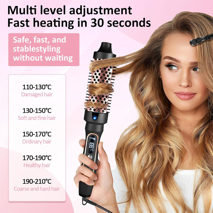 38mm Wärmebürste Thermobürste, 3 in 1 LCD 110-210℃Heated Round Thermal Brush,Lockenbürste für Lose L