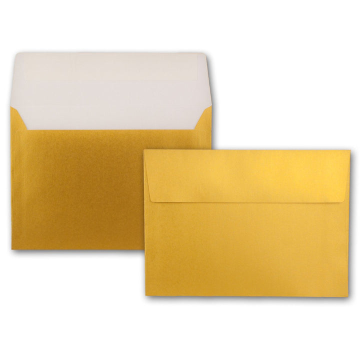 75x Briefumschläge DIN C5 Gold Metallic - 16,2 x 22,9 cm - Haftklebung - glänzende Kuverts für gross