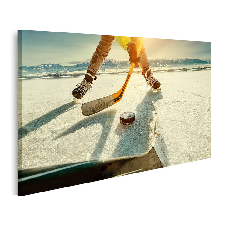 islandburner Bild auf Leinwand Eishockey Spiel Auf See Bilder Wandbilder Poster, Leinwand 80x40cm