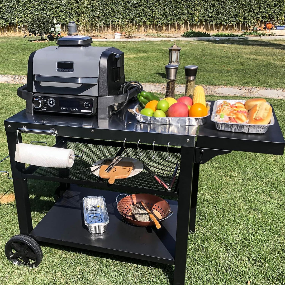 GFTIME Edelstahl Grilltisch Grillwagen mit 3 Etagen, Pizzaofenständer, Grilltisch für den Aussenbere