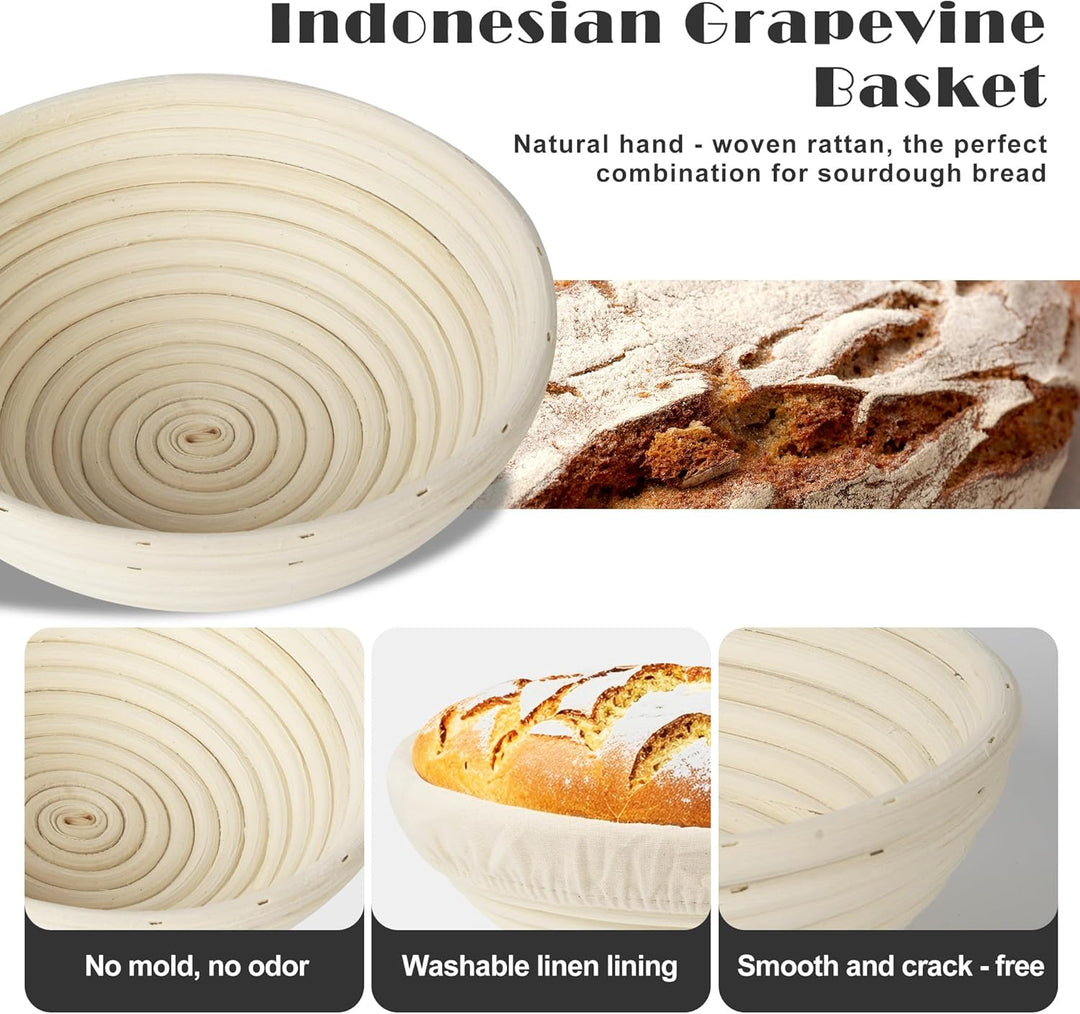 10 Stück Gärkorb Brot Set, 23 cm Gärkorb Rund,Gärkörbchen zum Brotbacken,Handgeflochtener Fermentier