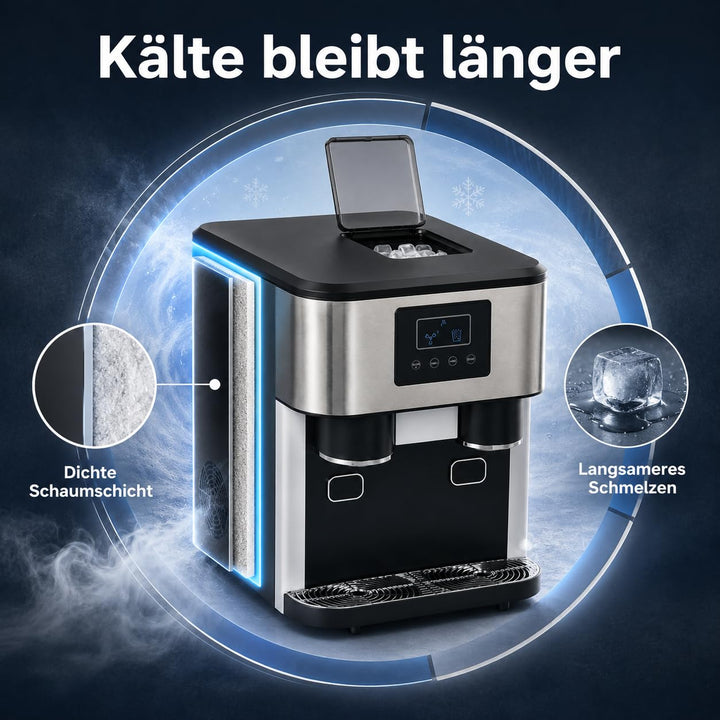 3-in-1 Eismaschine Wasserspender Eiswürfel &amp; Eiscrusher LCD 7-9 Min 16 Eis | 16 Kugel-Eis pro Zyklus