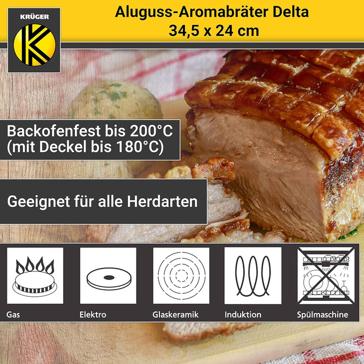 Krüger Aluguss-Bräter - Bräter mit Antihaft-Versiegelung (Aluguss-Aromabräter Delta - mit Induktion