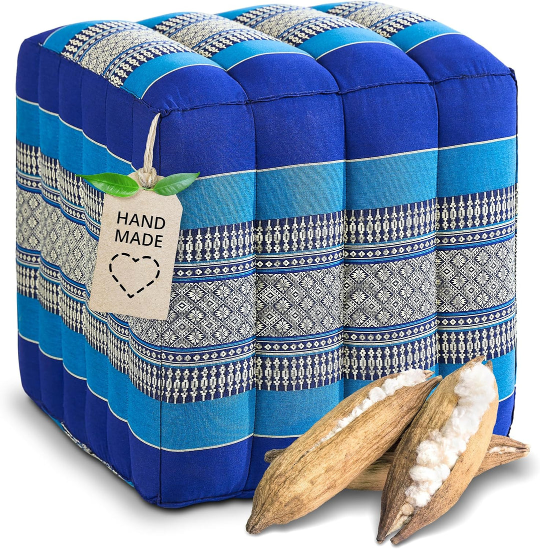 livasia Würfelkissen quadratisch, Sitzhocker mit organischem Kapok, Sitzpouf, Lagerungswürfel vierec