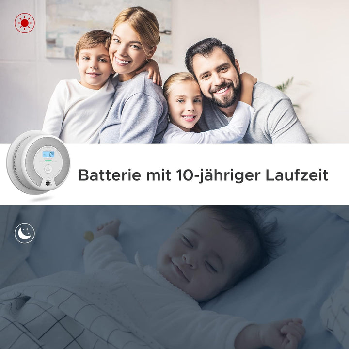 X-Sense Rauch-CO Melder 10 Jahrer Rauch-und Kohlenmonoxid-Melder, mit LCD Anzeige und Prüftaste, 360