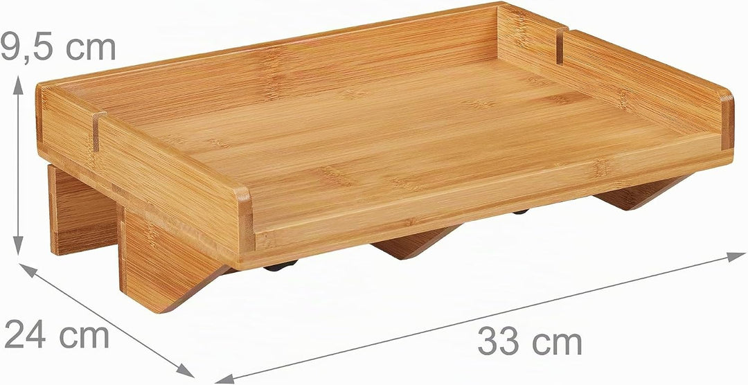 Relaxdays Bettablage, Mini-Nachttisch zum Anklemmen, aus Bambus, platzsparend, Kabelschlitze, Ablage