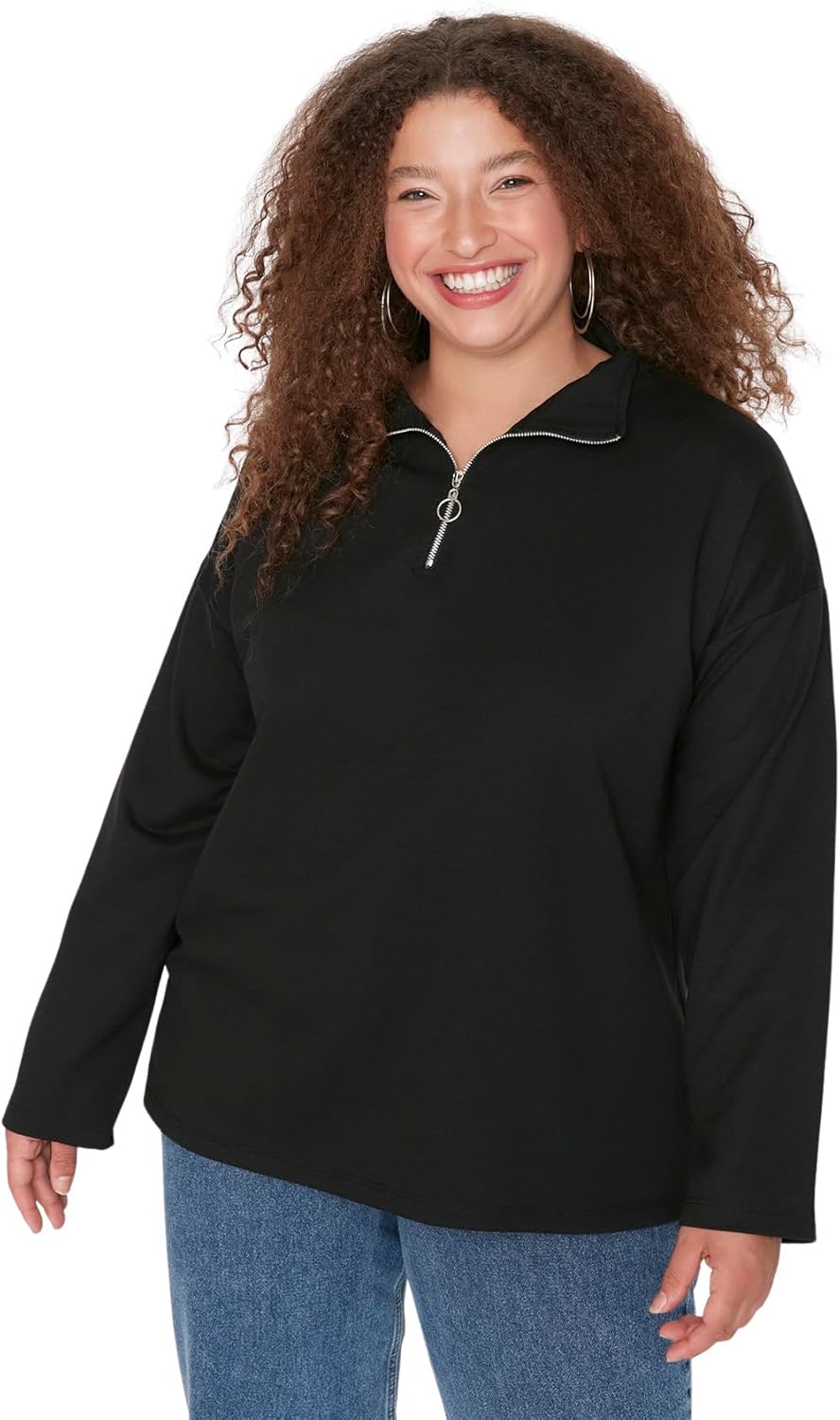 TRENDYOL Damen Sweatshirt XXL Schwarz, XXL Schwarz