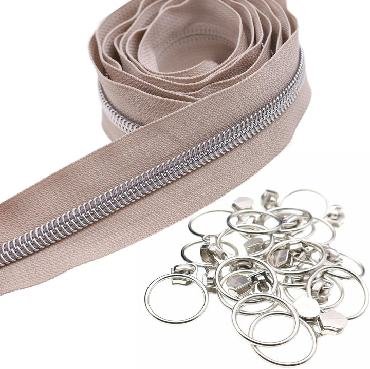 Leekayer #5 silber-metallische Nylon-Spiralreissverschlüsse von The Yard Bulk 9,1 m, beigefarbenes R