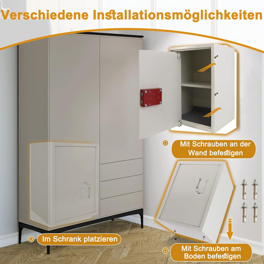 YRHome Möbeltresor Tresor Safe XL-35x31x50cm mit 2 Schlüssel-Schloss & Befestigungsschrauben Boden-W