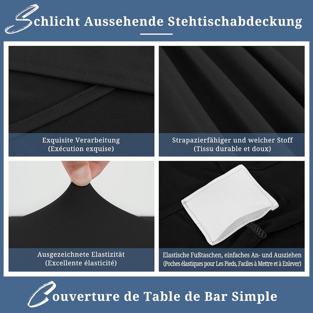 3er-Set Schwarz Stretch Stehtisch Husse Ø 70-75 cm Verstärkung im Fussbereich & 40°C Waschbar, rutsc