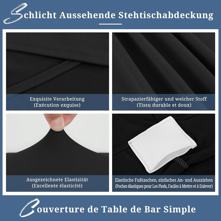 3er-Set Schwarz Stretch Stehtisch Husse Ø 70-75 cm Verstärkung im Fussbereich & 40°C Waschbar, rutsc