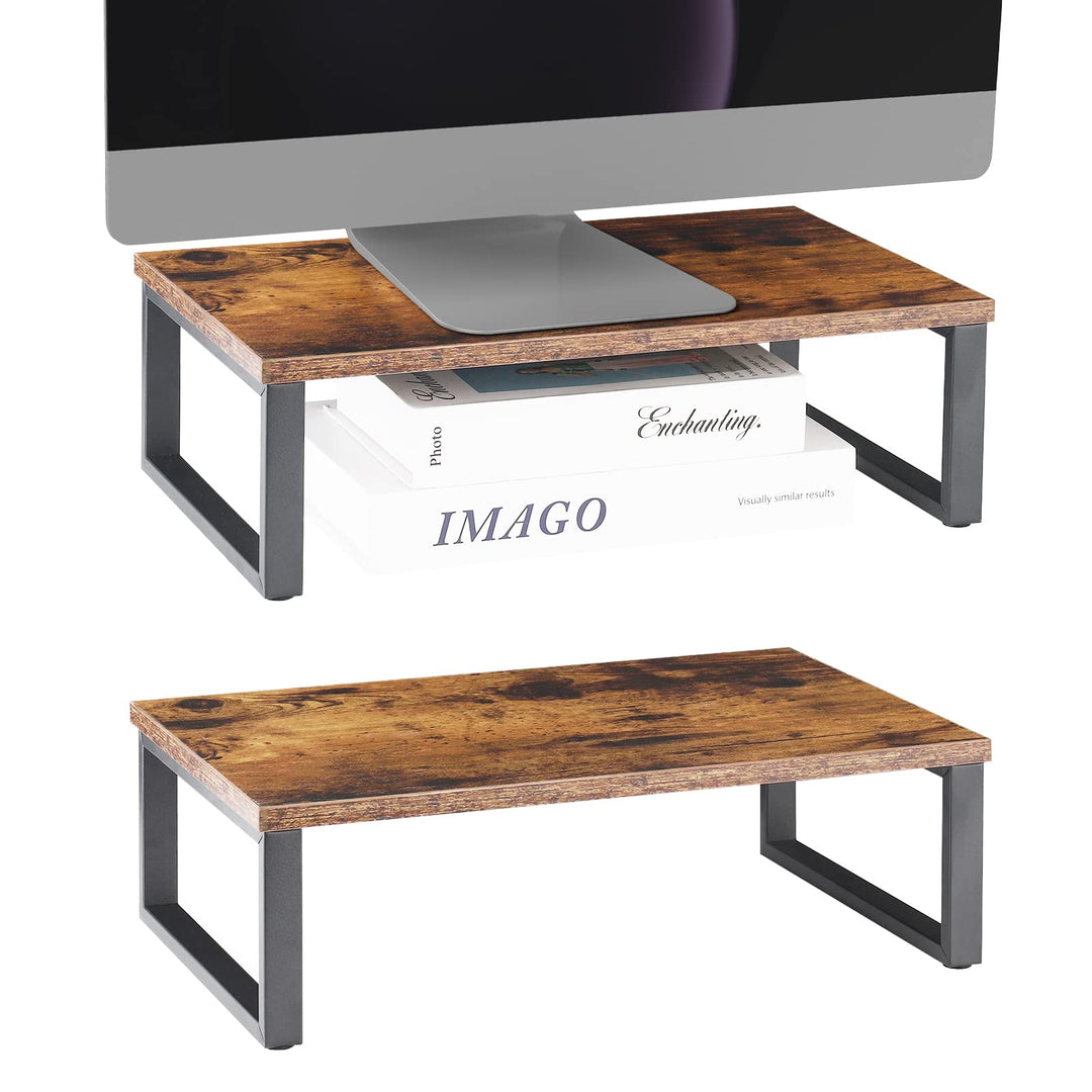 CADUKE Monitorständer Erhöhung, 2er Set Holz Tischplatte Computer Ständer, Industrie Desktop Regal A