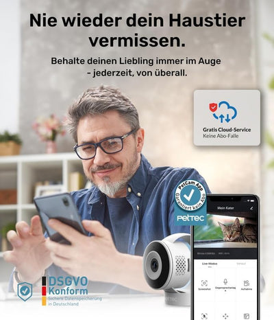 PetTec Cam Lite | Überwachungskamera für Haustiere mit App, Bewegungsmelder & Handyübertragung | WiF