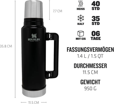 Stanley Classic Legendary Thermosflasche Edelstahl 1.4L - Thermos Hält 40 Stunden Heiss oder Kalt -